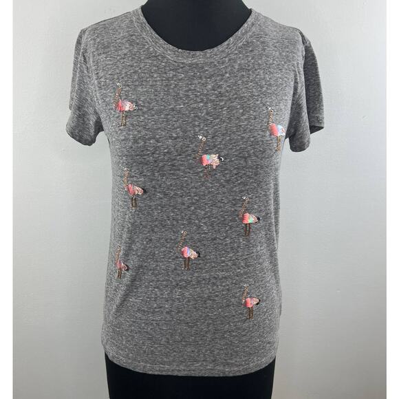 J Crew FLAMINGO Gray Short Sleeve Cotton Blend Embellished T-Shirt M Medium RARE - Picture 1 of 6
